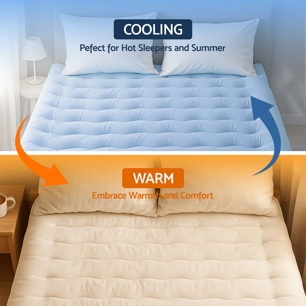Luxore 1000GSM Reversible 3D Cooling Warm Mattress Topper | Plush Two Sided All Seasons Dual Sleeper Mattress Pad