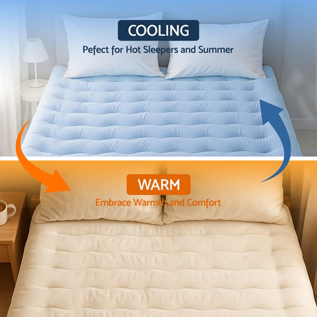Luxore 1000GSM Reversible 3D Cooling Warm Mattress Topper | Plush Two Sided All Seasons Dual Sleeper Mattress Pad