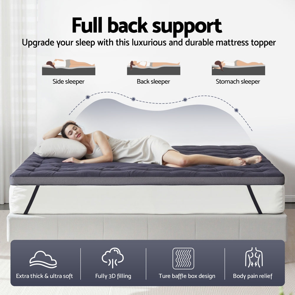 Luxore 1000GSM Bamboo Charcoal 3D Quilted Mattress Topper | Breathable Anti Allergy Cooling Pad