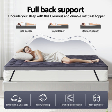 Luxore 1000GSM Bamboo Charcoal 3D Quilted Mattress Topper | Breathable Anti Allergy Cooling Pad