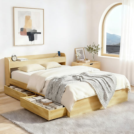 Sorrento 2 Drawer Storage Bed and 2 Charging Ports | Multi Storage Wood Style Bed Frame with USB Chargers
