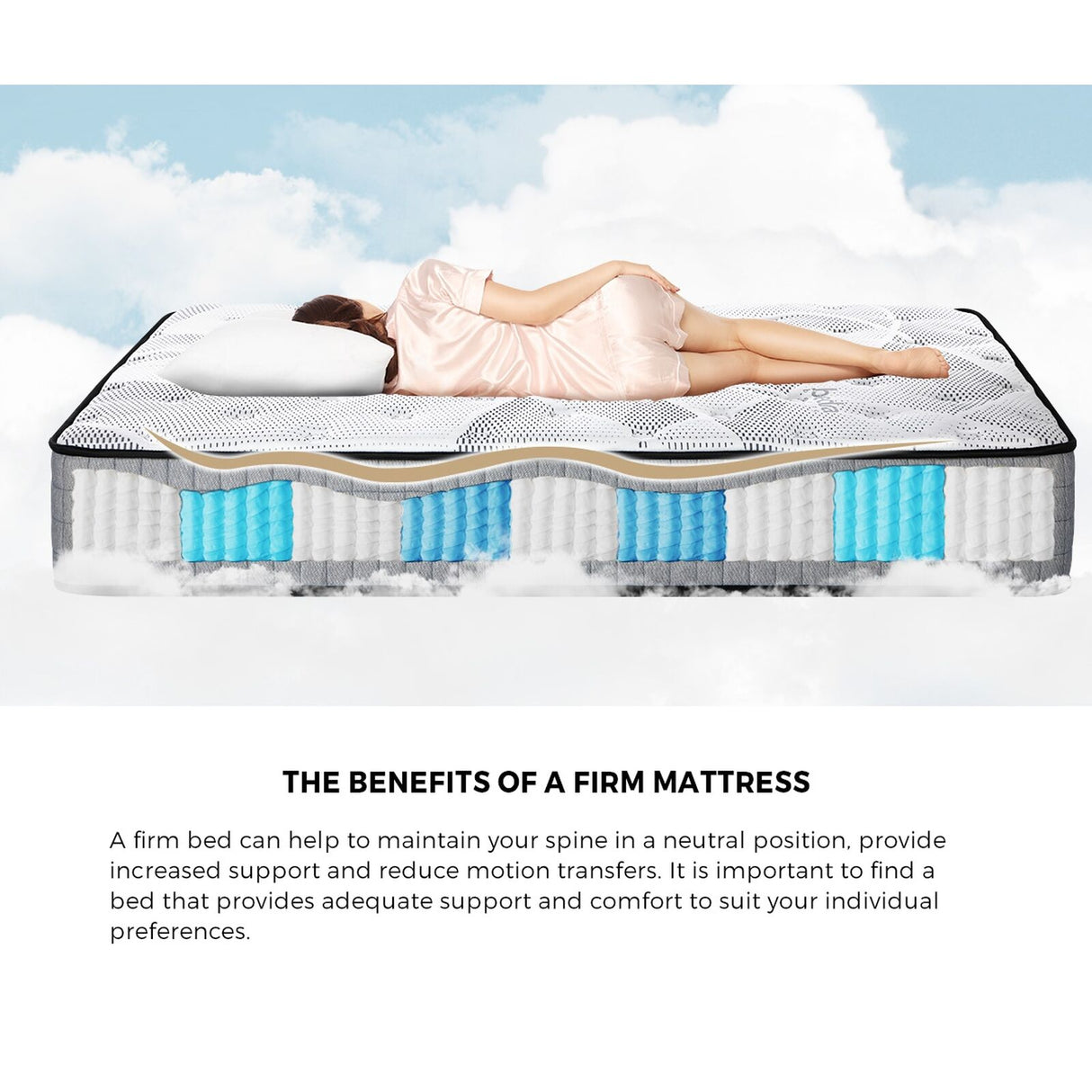 Sleep Luxe Extra Firm Seven Layer 24cm Pocket Spring Mattress | Superior Back Support Firm Top Bed Mattress