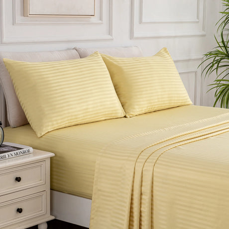 Luxiore 1800TC Super Soft Silky Brushed Microfibre Sheet Set | Luxury Pin Stripe Microfibre Sheets