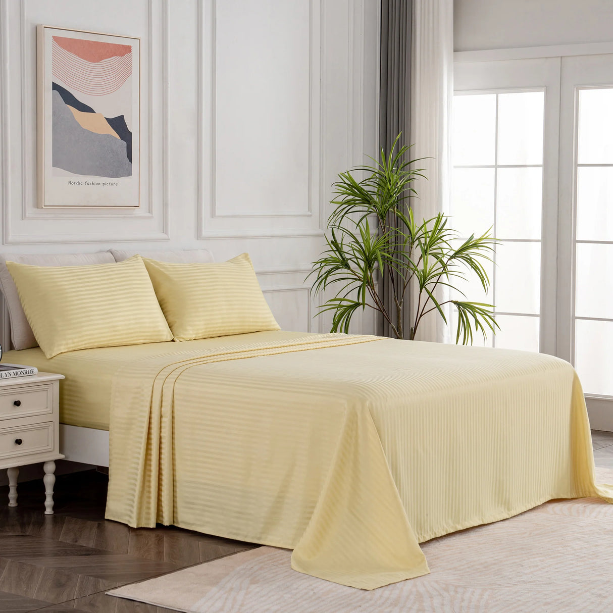Luxiore 1800TC Super Soft Silky Brushed Microfibre Sheet Set | Luxury Pin Stripe Microfibre Sheets