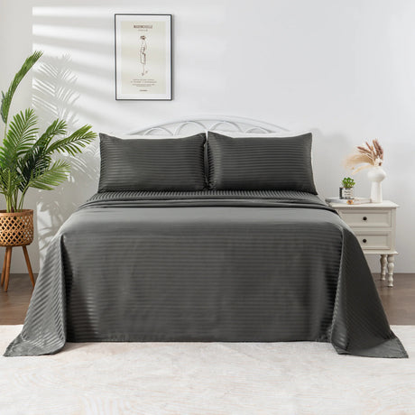 Luxiore 1800TC Super Soft Silky Brushed Microfibre Sheet Set | Luxury Pin Stripe Microfibre Sheets