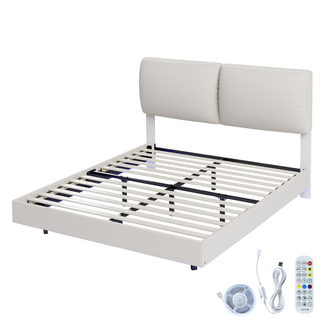 Blanco Dios Floating LED Bed Frame | Modern PU Leather Premium Bed