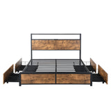 Belacio Wood Metal LED Storage Bed and 4 Draws | Multi Functional Storage LED Lights USB Bed Frame