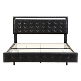 Riomi LED BlackPU Leather Floating Bed | Tufted Design Modern LED Lights Bed Frame