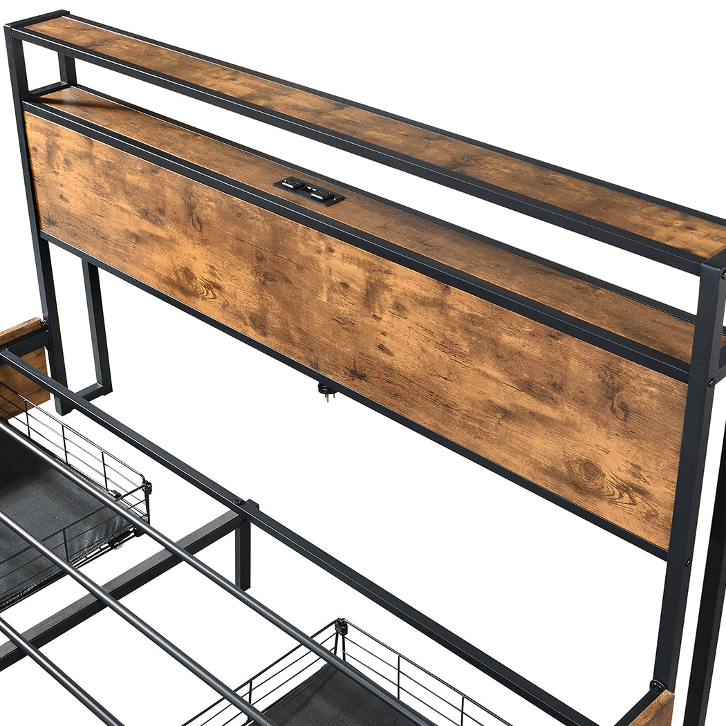 Belacio Wood Metal LED Storage Bed and 4 Draws | Multi Functional Storage LED Lights USB Bed Frame