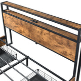 Belacio Wood Metal LED Storage Bed and 4 Draws | Multi Functional Storage LED Lights USB Bed Frame