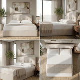 Velvet Cloud Soft Tufted Low Profile Compressed Bed | Tool-free Instant Bed Frame in Linen Beige