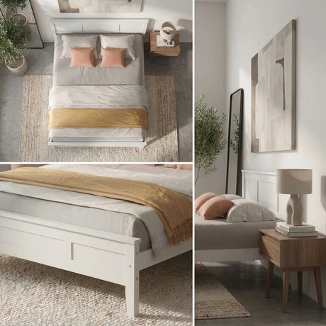 Aria Hampton White Wooden Bed Frame | Solid Modern Timber Bed High Quality Frame