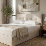 Velvet Cloud Soft Tufted Low Profile Compressed Bed | Tool-free Instant Bed Frame in Linen Beige