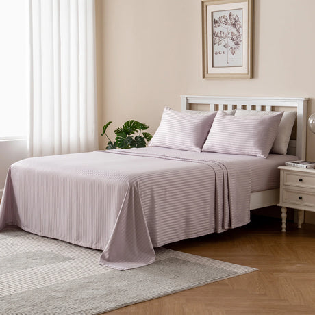 Luxiore 1800TC Super Soft Silky Brushed Microfibre Sheet Set | Luxury Pin Stripe Microfibre Sheets