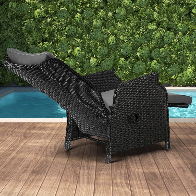 Positano Lux Rattan Wicker Outdoor Lounger Set | Weather Resistant Garden Patio Furniture | Adjustable Cushioned Lounger Sets