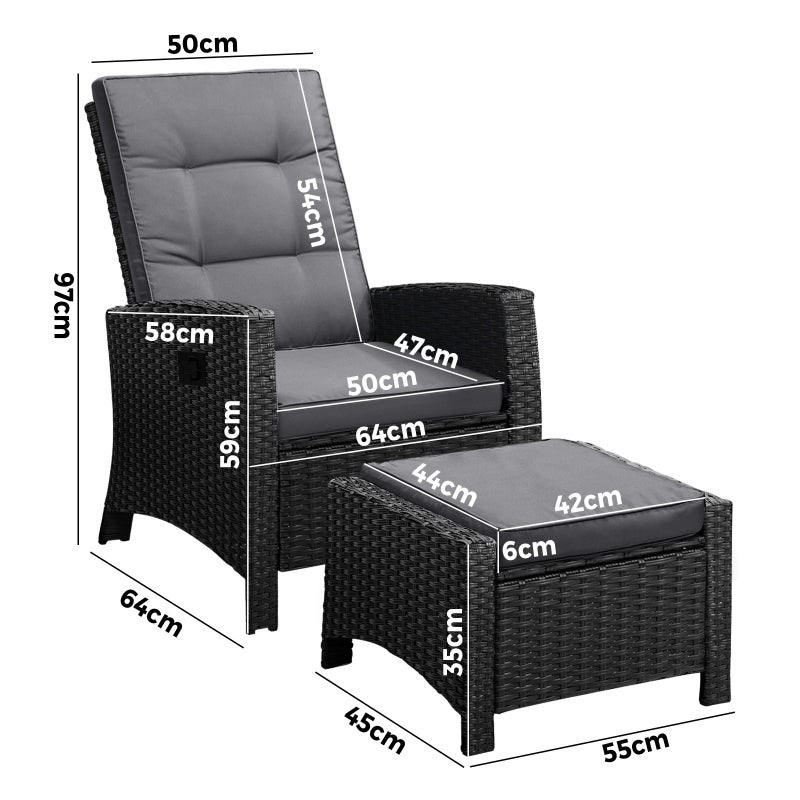 Amalfi Lux Rattan Wicker Outdoor Lounger Set | Weather Resistant Garden Patio Furniture | Adjustable Cushioned Lounger Sets