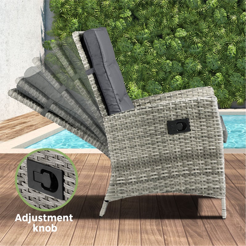 Amalfi Lux Rattan Wicker Outdoor Lounger Set | Weather Resistant Garden Patio Furniture | Adjustable Cushioned Lounger Sets