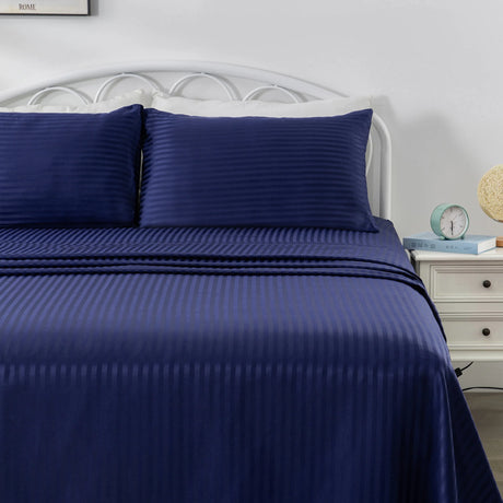 Luxiore 1800TC Super Soft Silky Brushed Microfibre Sheet Set | Luxury Pin Stripe Microfibre Sheets