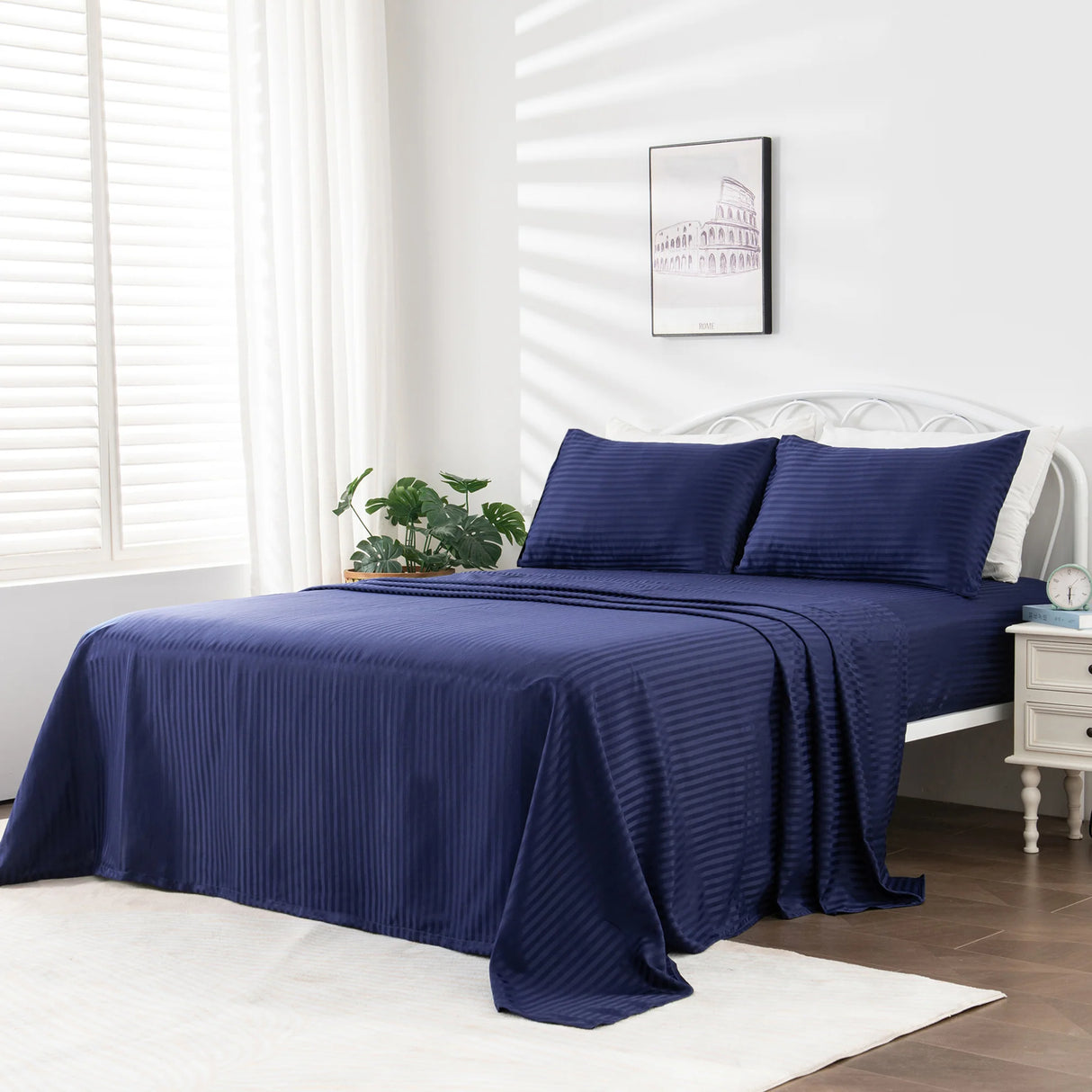 Luxiore 1800TC Super Soft Silky Brushed Microfibre Sheet Set | Luxury Pin Stripe Microfibre Sheets