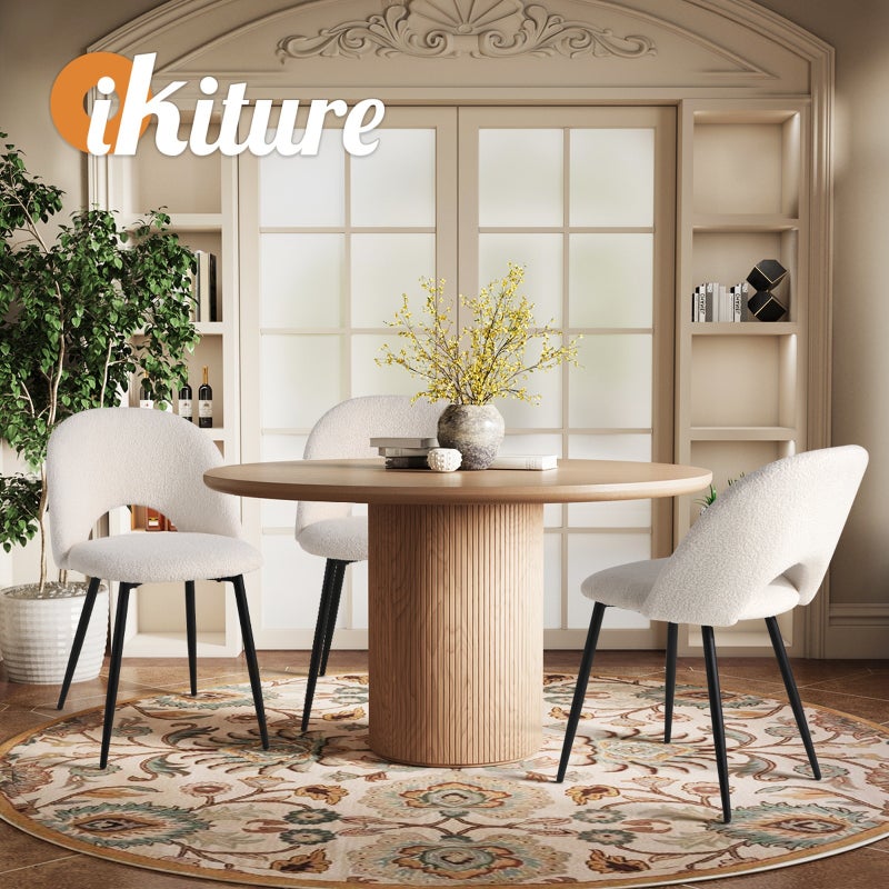 Set of Two Teddy Boucle Miami Dining Room Chairs in White | Sherpa Feel Plush Modern Accent Chairs
