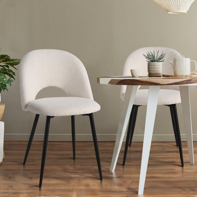 Set of Two Teddy Boucle Miami Dining Room Chairs in White | Sherpa Feel Plush Modern Accent Chairs