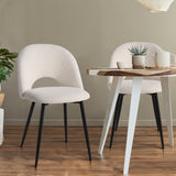 Set of Two Teddy Boucle Miami Dining Room Chairs in White | Sherpa Feel Plush Modern Accent Chairs