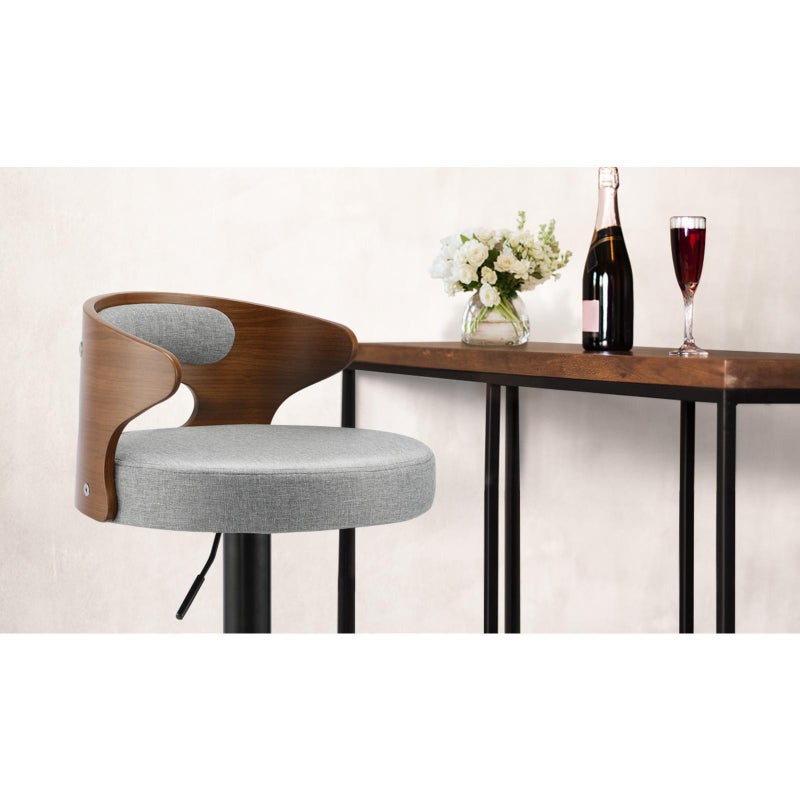 Set of Two Elis Modern Black Metal Barstools | Wood and Metal Gas Lift Adjustable Kitchen Bar Stools