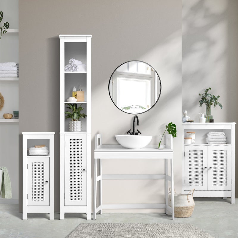 Amaro White Rattan Bathroom Cabinet Storage Unit | Multi Storage Laundry Cupboard