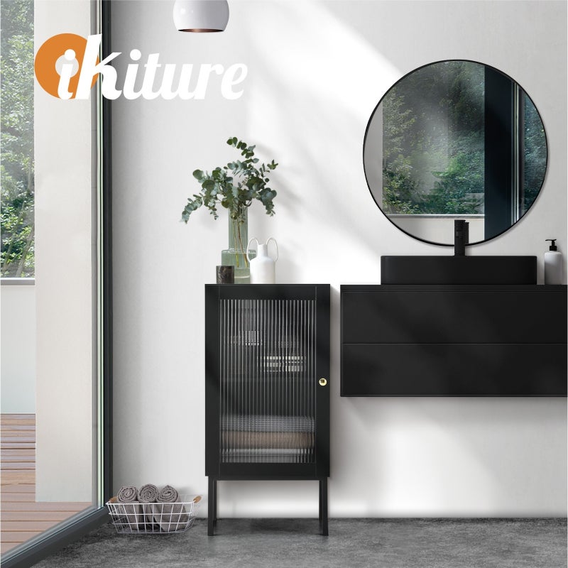 Amaro Nero Tempered Glass Bathroom Cabinet Storage Unit | Multi Storage Laundry or Bathroom Cupboard
