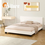 Teddy Soft Boucle Fabric White Bed | Modern Cushioned Touch White Upholstered Boucle Bed Frame