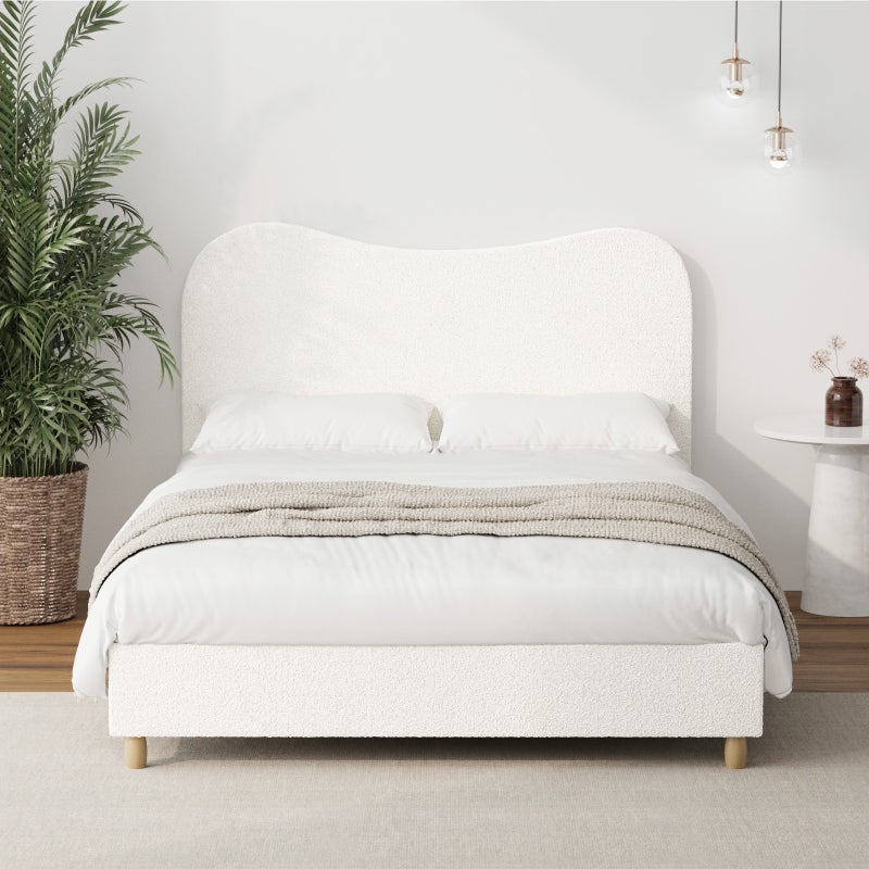 Teddy Plush Heart Boucle Fabric White Bed | Cloud Shape Cushioned Touc ...