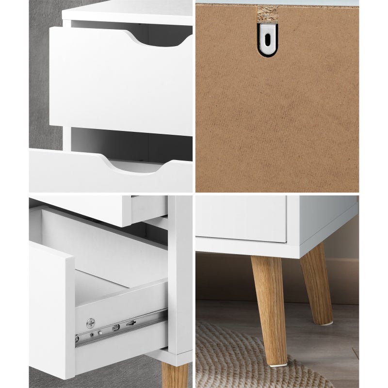 Nordi 2 Draw Wooden Bedside Table | Slim Scandi Style Wooden Bedside Table Unit