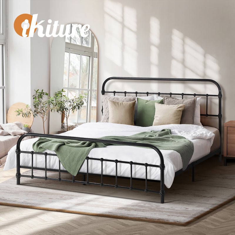 Alcantra Modern Full Metal Extra Strong Bed Frame | Sturdy Metal Designer Bed in Black