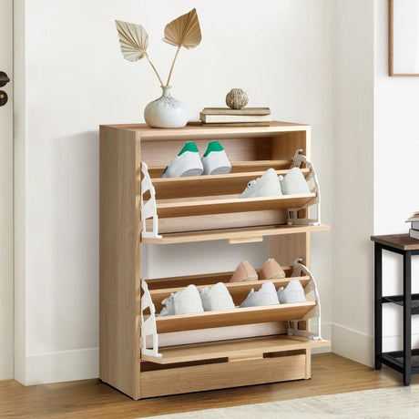 Abruzzi Genuine Rattan Shoe Storage Cabinet | Modern Elegant Wooden Shoe Rack Storage Organiser