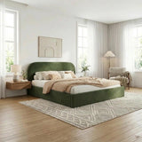 Green Cloud Marshmallow Velvet Touch Gas Lift Bed | Soft Padded Arched Fabric Storage Bed Frame