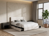 Kensington Padded Fabric Beige Bed | Cushioned Upholstered Luxe Fabric Bed Frame