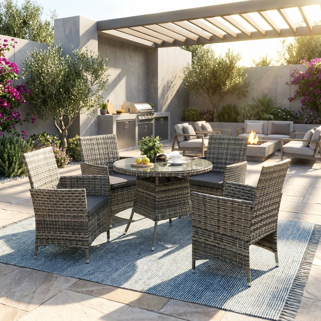 Sestre 5 Piece Wicker Rattan Outdoor Furniture Set | High Quality Weather Resistant Patio Garden Set
