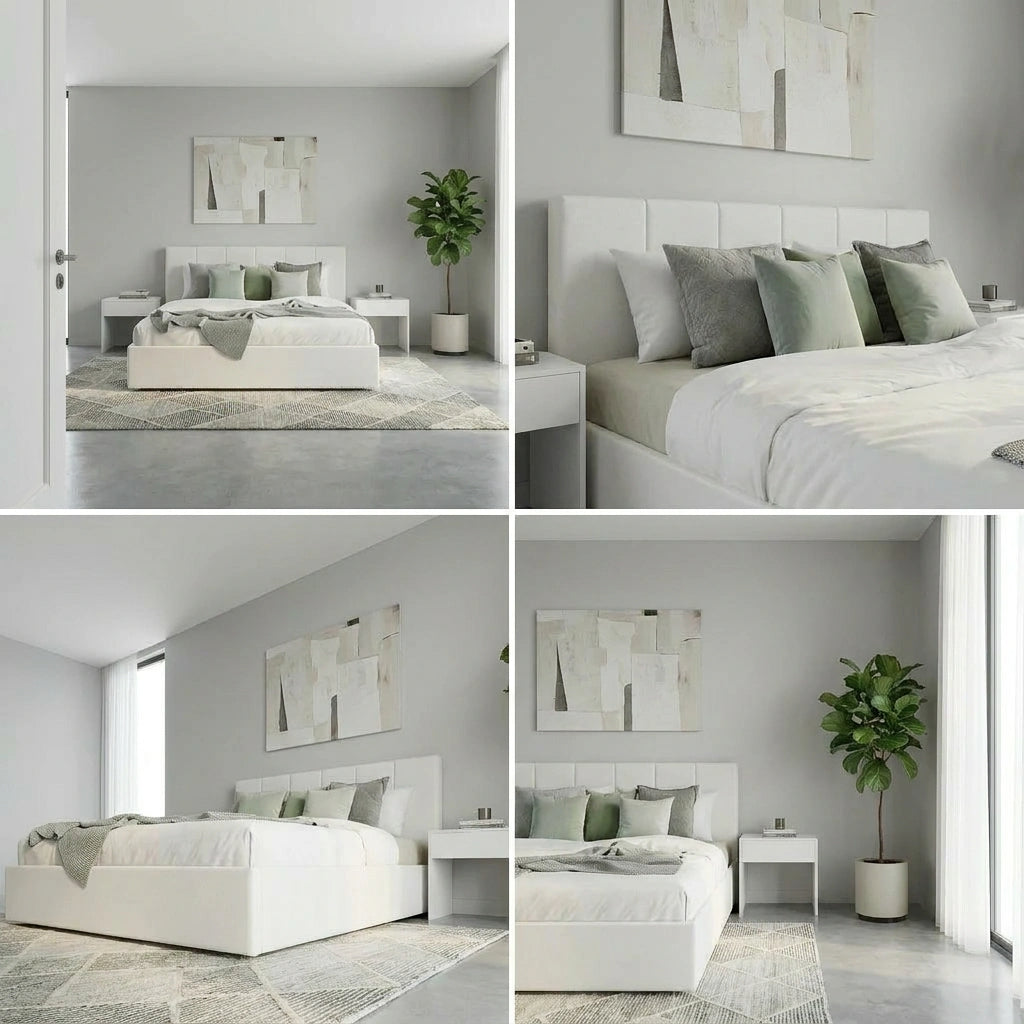 Premium Allure White PU Leather Gas Lift Storage Bed | Two In One Bed and Storage Combo Modern Design