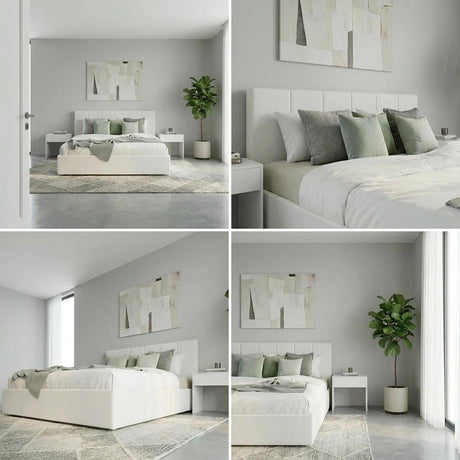 Premium Allure White PU Leather Gas Lift Storage Bed | Two In One Bed and Storage Combo Modern Design