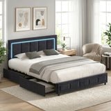 Marlisse 4 Draw Plush Velvet Black Storage Bed | Adjustable Bedhead LED Lighting Padded Bed Frame