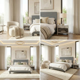 Areno Premium Fabric Slimline Modern Bed | Modern Cushioned Touch Grey Upholstered Bed Frame