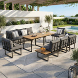 Bolero Amalfi 8 Seater Cushioned Outdoor Lounge Set with Table | Modern Metal Wood Soft Cushion Outdoor Dining Sofa Set
