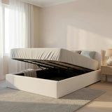 Premium Allure White PU Leather Gas Lift Storage Bed | Two In One Bed and Storage Combo Modern Design