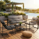Parisi 4 Piece Outdoor Furniture Patio Set| Weather Resistant Padded Setting | 4pc Lounger Chair Set with Cushions