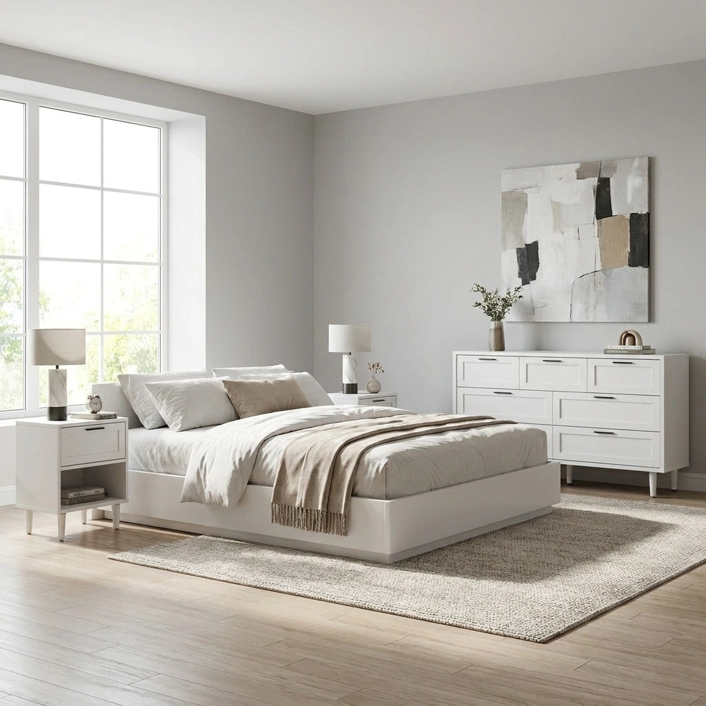 Essenza Mila Chest Of Drawers 2 Bedsides Bedroom Package | Elegant Wooden Storage Bedroom Set