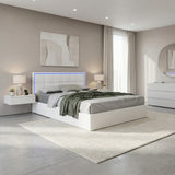 Neom Luxe Teddy Boucle Padded LED Bed Frame | Modern White Boucle Gas Lift Storage Bed with LED Lighting