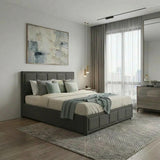 Teddy Milo Grey Fabric Deluxe Gas Lift Storage Bed Frame  | Embossed Fabric Gas Lift Modern Bed