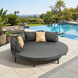 Aquino Sol Outdoor Cushioned Round Pool Daybed| Modern Extra Large 4 People Sun Lounger Bed