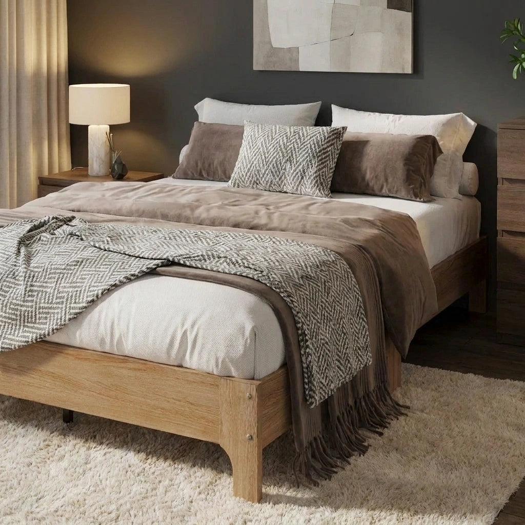 Gio Wooden Platform Bed Base | Minimalistic Sturdy Platform Bed