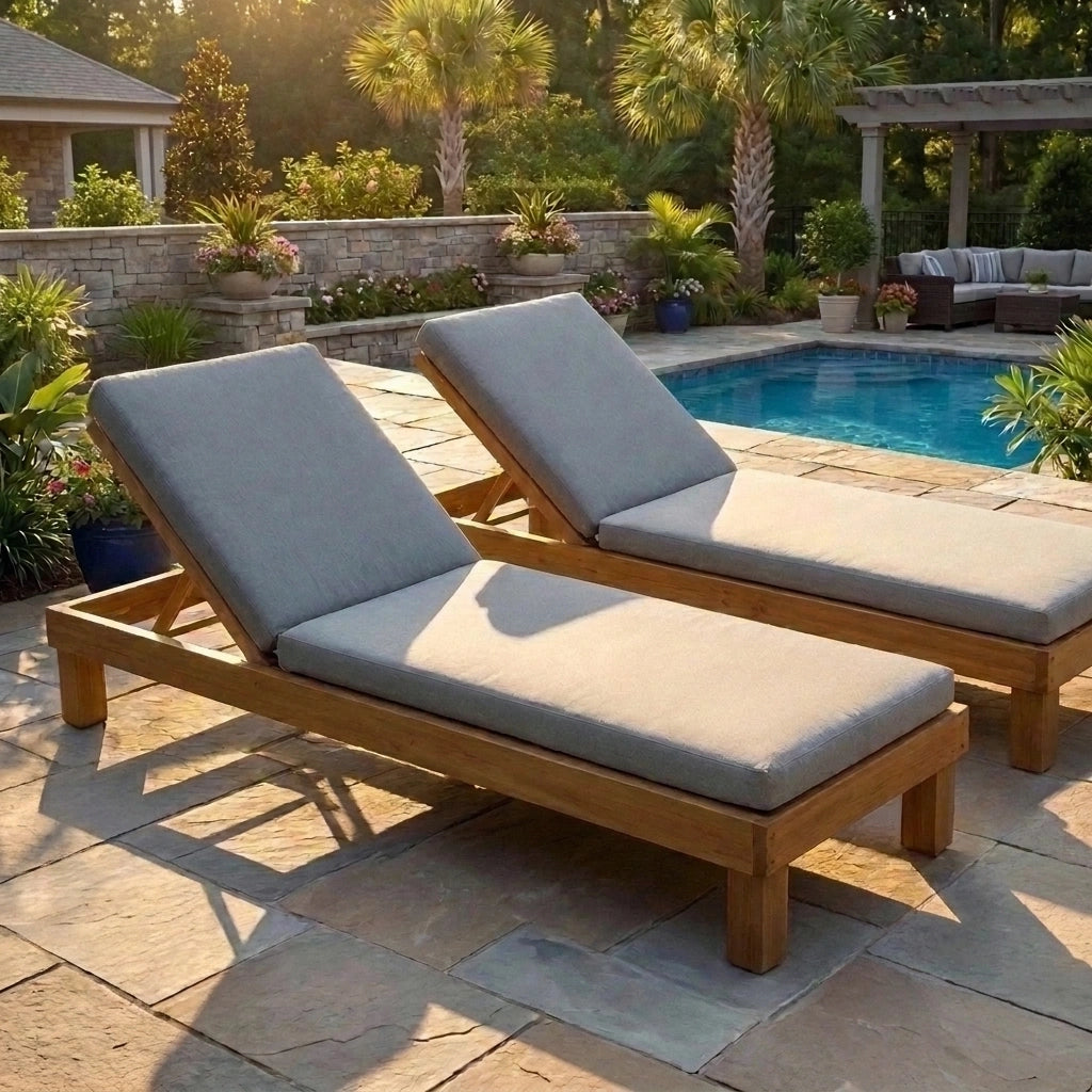 Capri Deluxe Outdoor Thick Cushion Pool Loungers | Wooden Adjustable Quality Day Bed Sun Loungers